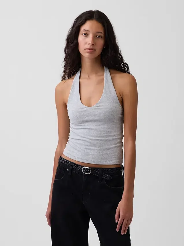 Nauwgebreide halter crop-top