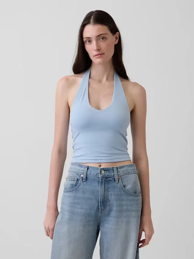 Nauwgebreide halter crop-top