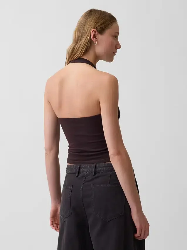 Nauwgebreide halter crop-top