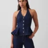 Nauwsluitende denim haltertop met peplum
