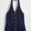 Nauwsluitende denim haltertop met peplum