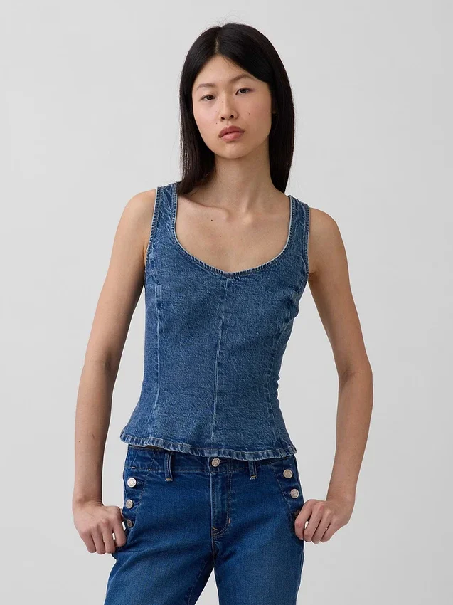 Nauwsluitende denimtop met peplum