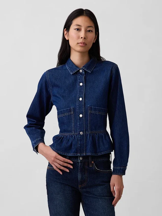 Nauwsluitende denimtop met peplum