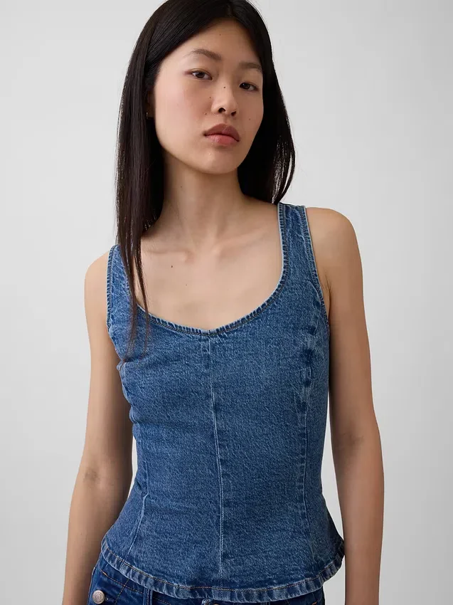 Nauwsluitende denimtop met peplum