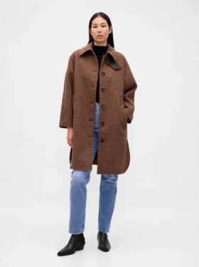 Oversized autojas van wolmix met pied-de-poule-patroon