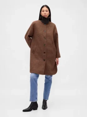Oversized autojas van wolmix met pied-de-poule-patroon