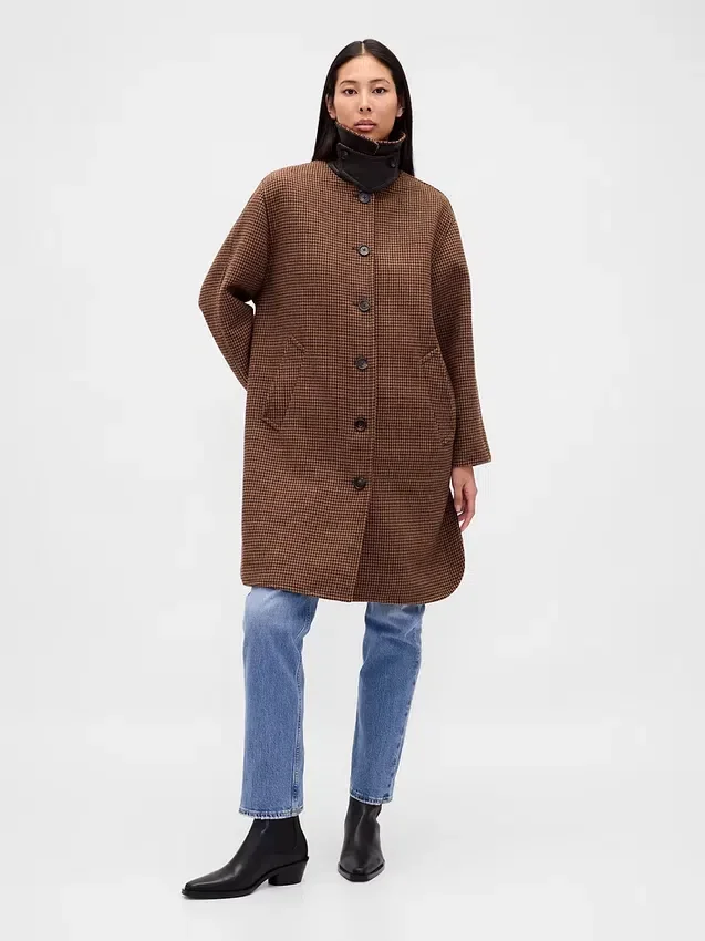 Oversized autojas van wolmix met pied-de-poule-patroon