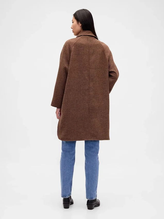 Oversized autojas van wolmix met pied-de-poule-patroon
