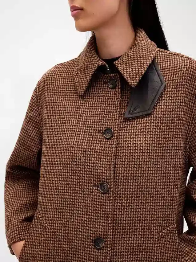 Oversized autojas van wolmix met pied-de-poule-patroon