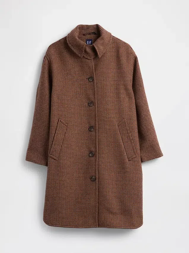 Oversized autojas van wolmix met pied-de-poule-patroon