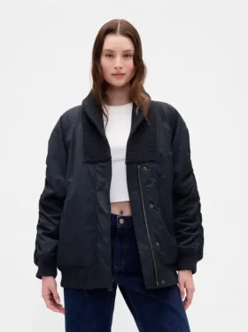 Oversized bomberjack met gebreide rand
