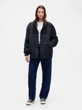 Oversized bomberjack met gebreide rand