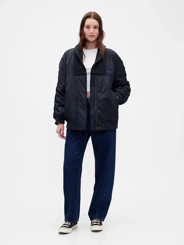 Oversized bomberjack met gebreide rand
