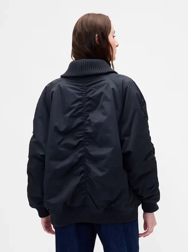 Oversized bomberjack met gebreide rand