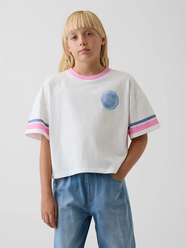 Oversized boxy T-shirt met print voor kinderen