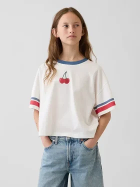 Oversized boxy T-shirt met print voor kinderen