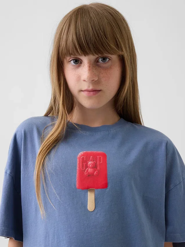 Oversized boxy T-shirt met print voor kinderen