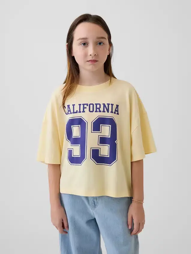 Oversized, boxy T-shirt met staatslogo voor kinderen