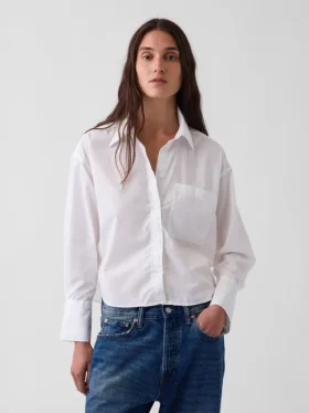 Oversized cropped overhemd van biologisch katoenpopeline