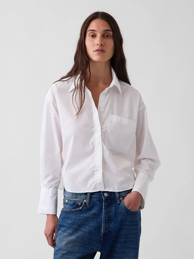 Oversized cropped overhemd van biologisch katoenpopeline