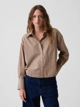Oversized cropped overhemd van biologisch katoenpopeline