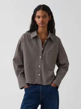 Oversized cropped overhemd van biologisch katoenpopeline