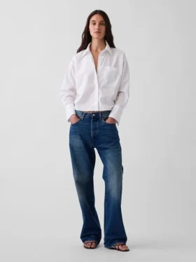 Oversized cropped overhemd van biologisch katoenpopeline