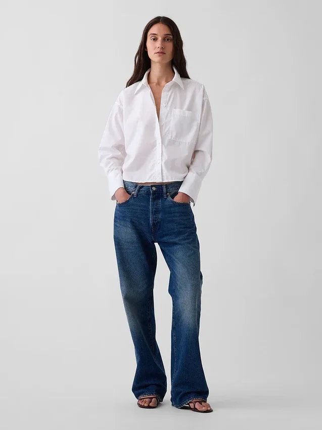 Oversized cropped overhemd van biologisch katoenpopeline