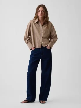 Oversized cropped overhemd van biologisch katoenpopeline