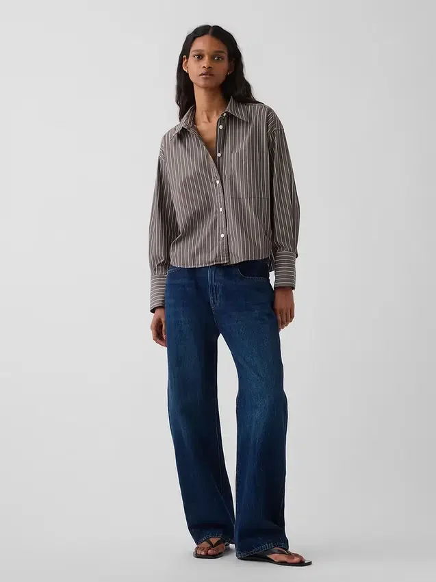 Oversized cropped overhemd van biologisch katoenpopeline