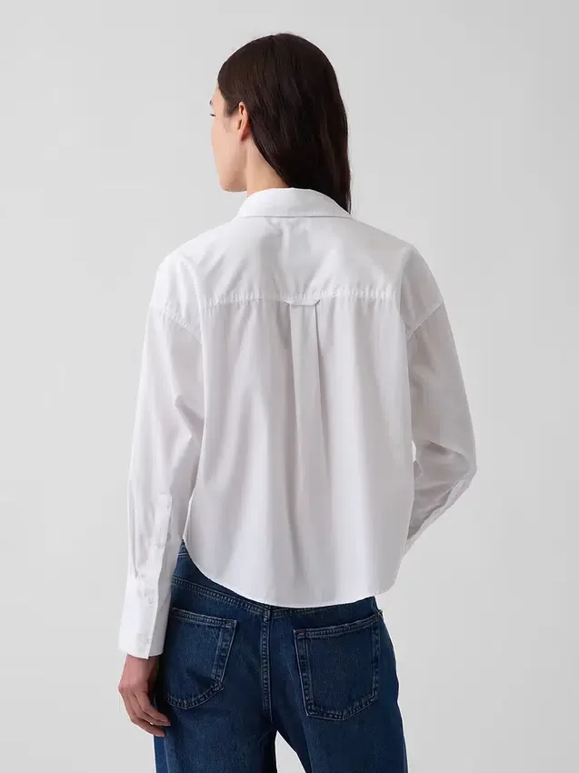 Oversized cropped overhemd van biologisch katoenpopeline