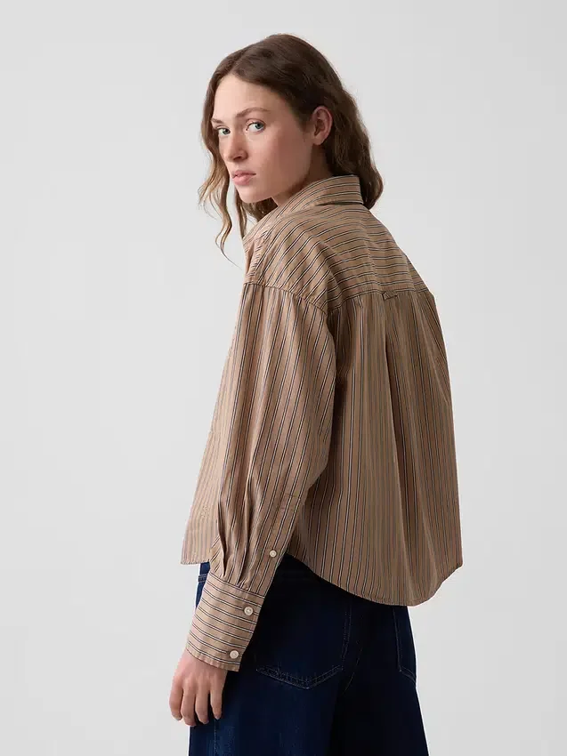 Oversized cropped overhemd van biologisch katoenpopeline