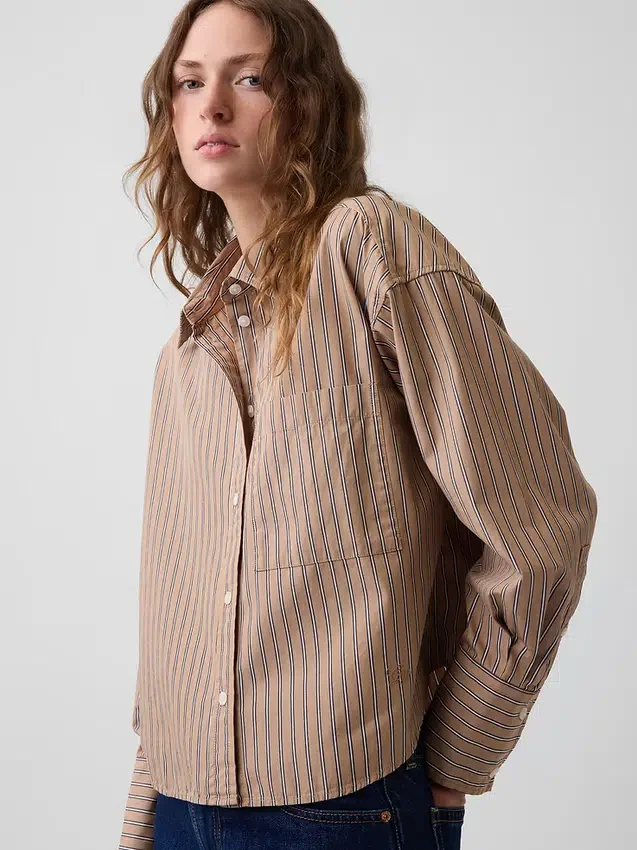 Oversized cropped overhemd van biologisch katoenpopeline