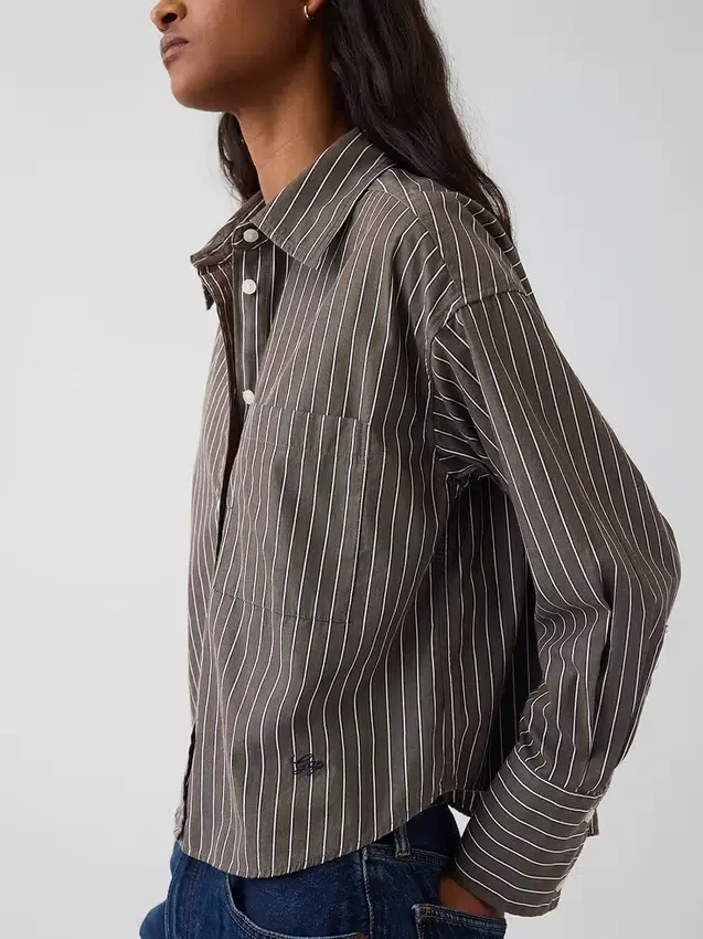 Oversized cropped overhemd van biologisch katoenpopeline