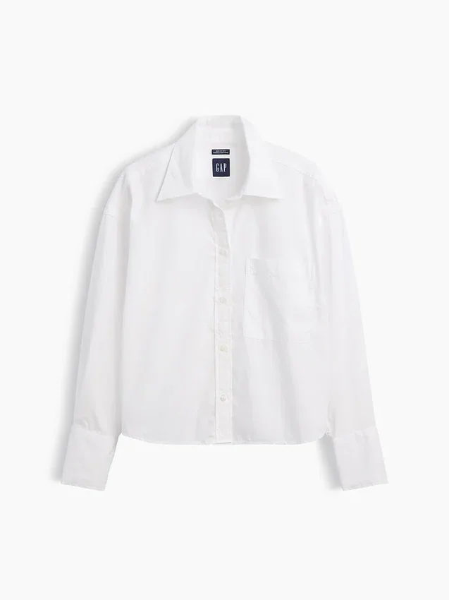 Oversized cropped overhemd van biologisch katoenpopeline