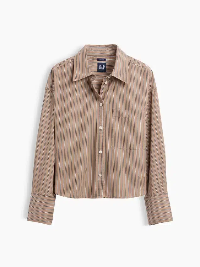 Oversized cropped overhemd van biologisch katoenpopeline