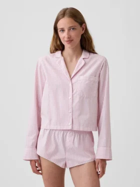 Oversized cropped pyjamashirt van popeline