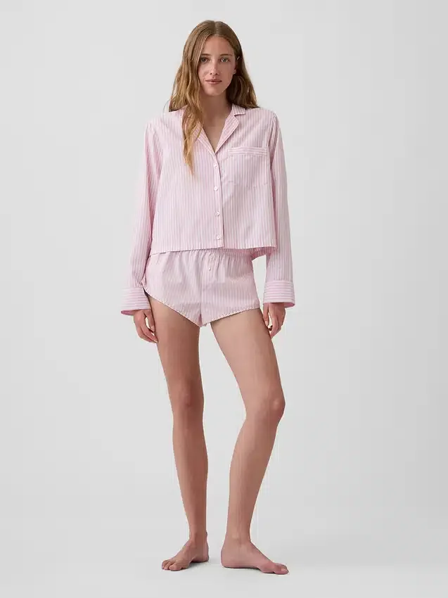 Oversized cropped pyjamashirt van popeline