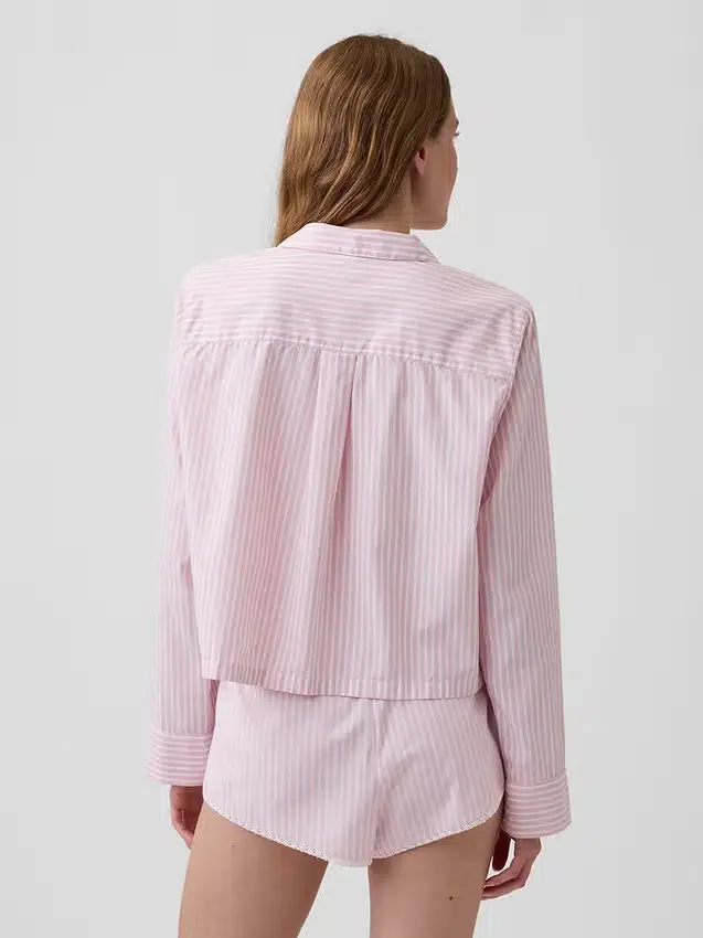 Oversized cropped pyjamashirt van popeline