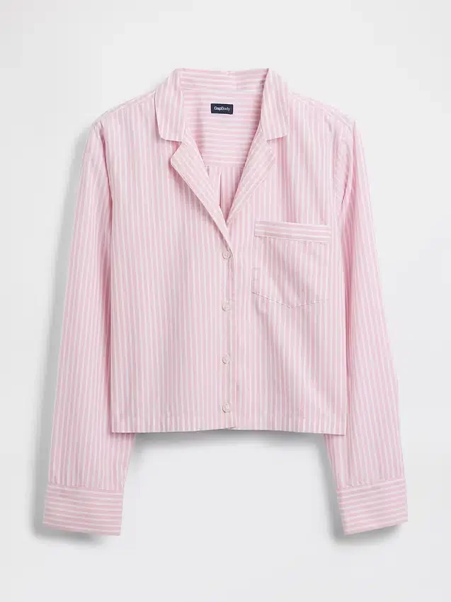 Oversized cropped pyjamashirt van popeline