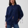 Oversized denim overhemd met gerimpelde mouwen