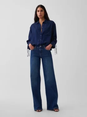 Oversized denim overhemd met gerimpelde mouwen