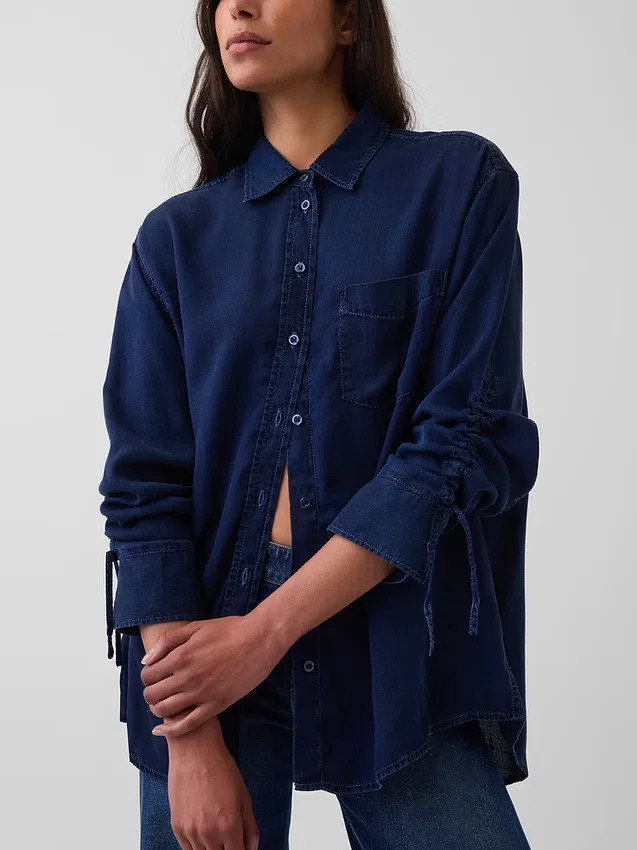 Oversized denim overhemd met gerimpelde mouwen