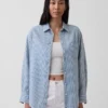 Oversized denim overhemd met strepen
