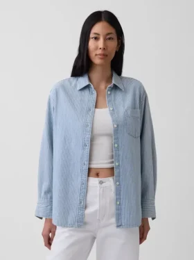 Oversized denim overhemd met strepen