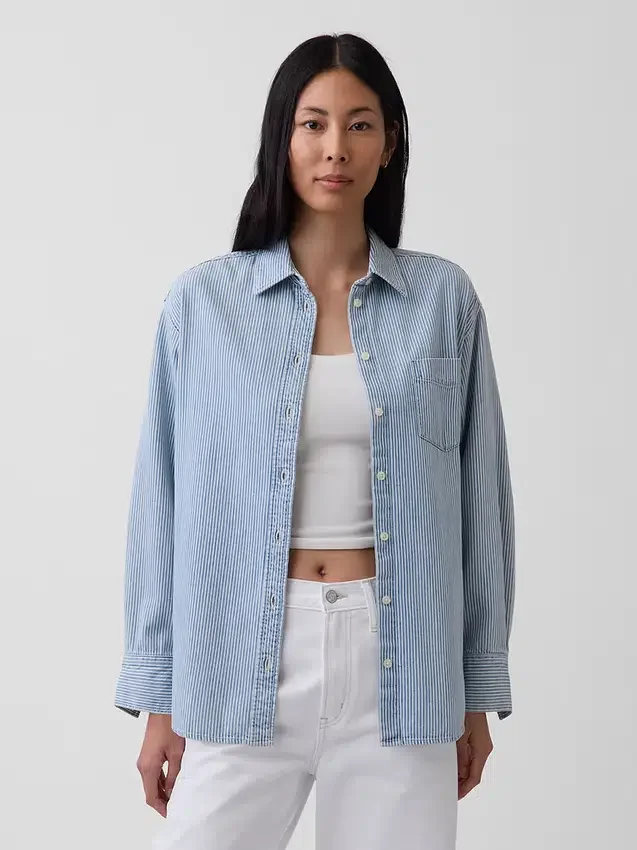 Oversized denim overhemd met strepen