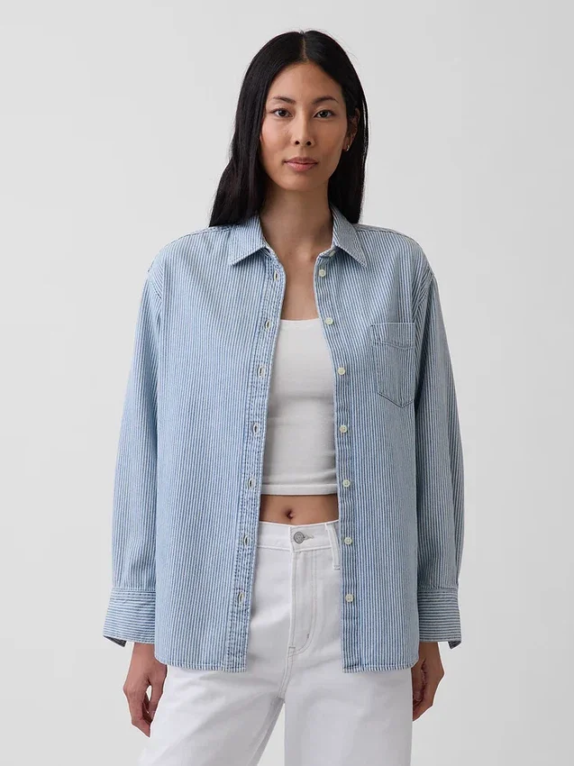 Oversized denim overhemd met strepen