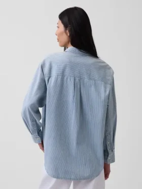 Oversized denim overhemd met strepen
