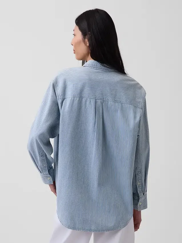 Oversized denim overhemd met strepen