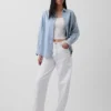 Oversized denim overhemd met strepen